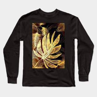 gold shimmer metallic tropical leaves Long Sleeve T-Shirt